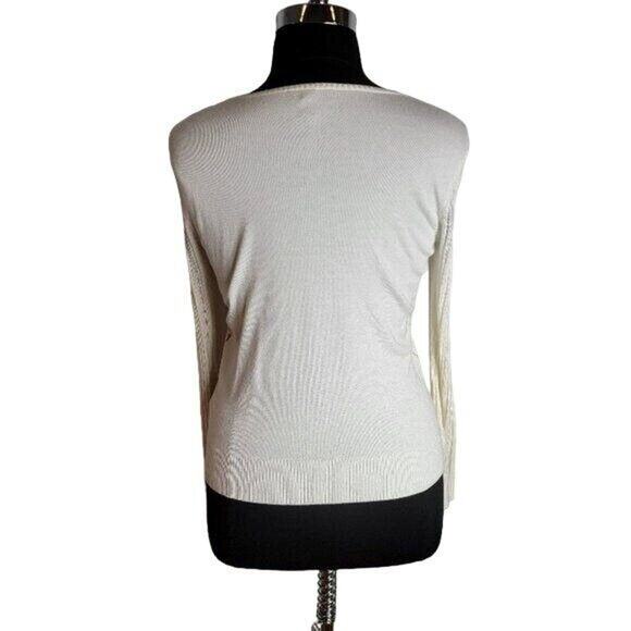 AGB Floral Sweater Women's XL Button Front Summer Cardigan Off White - Picture 7 of 12